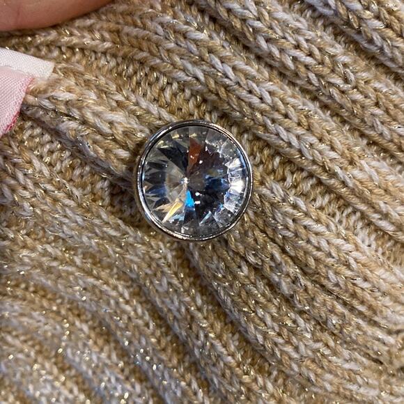 RUBY RD. M Gold-Dusted Ruffle Edged Cotton Blend Cardigan Sweater w/ Pockets - Picture 7 of 8